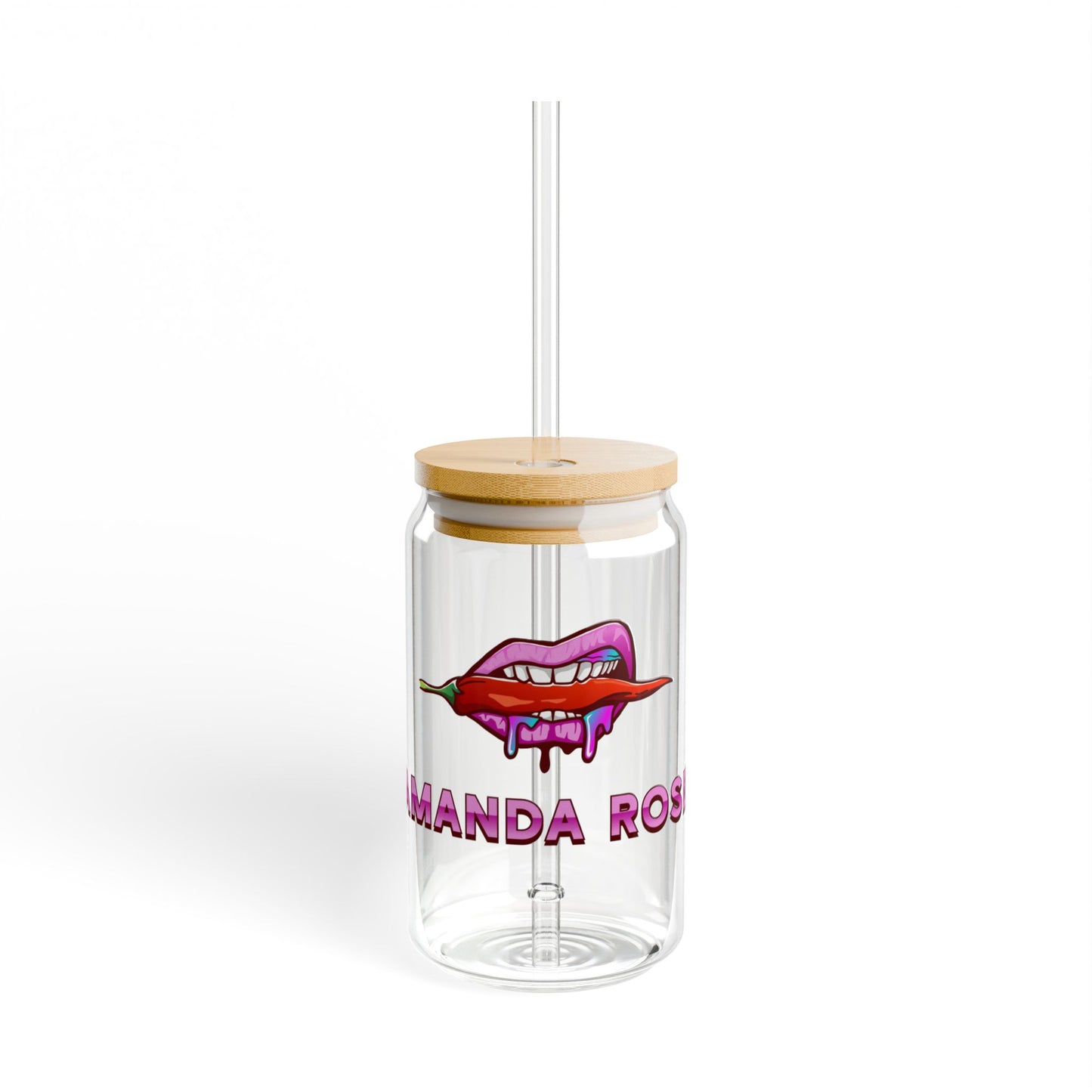 Amanda Rose Glass Straw Cup, 16 oz.