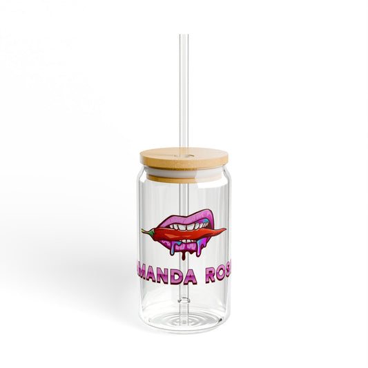 Amanda Rose Glass Straw Cup, 16 oz.